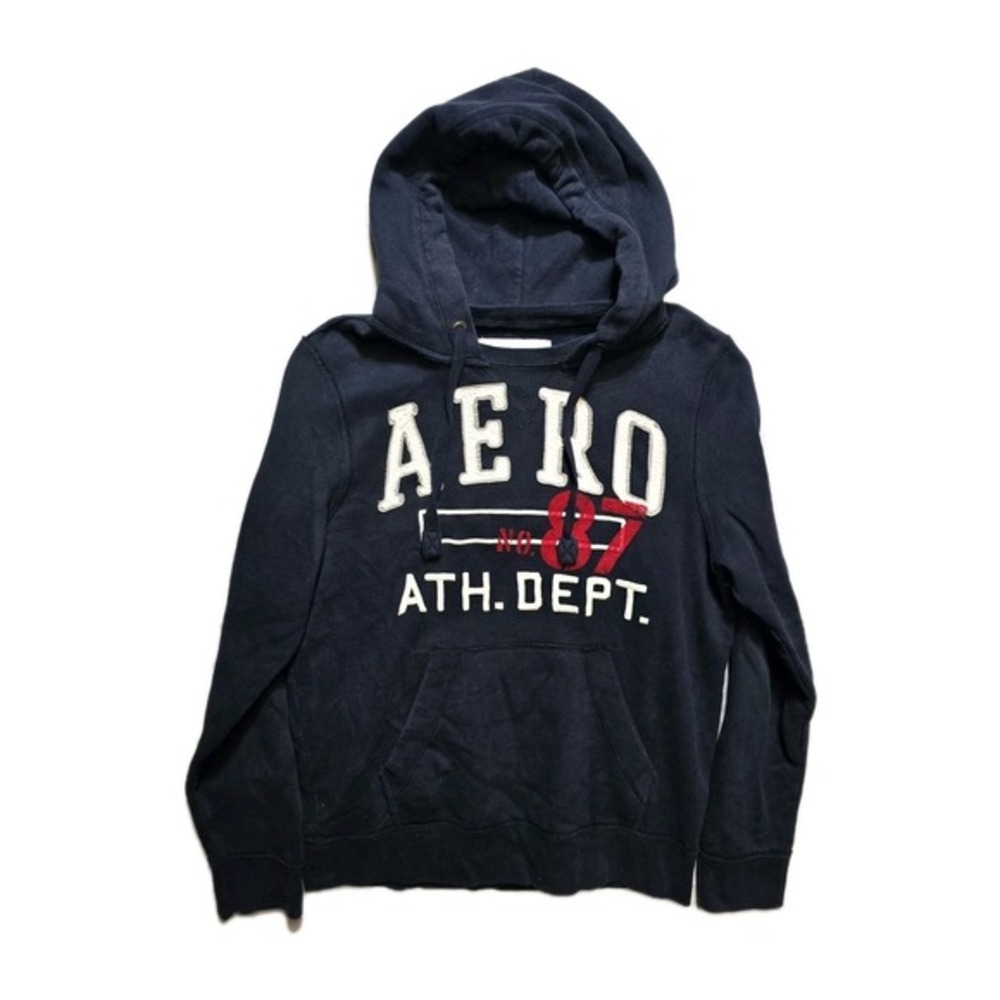 Aeropostale Men's Hoodie Fleece Large Navy Blue Logo